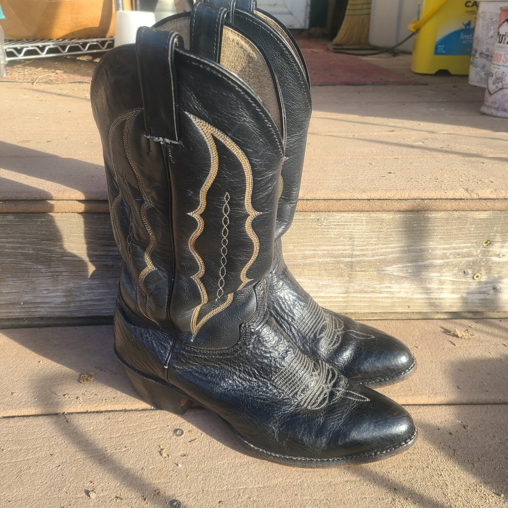 Vtg 80s Abilene Mens Black Exotic Shark Western Leather Cowboy Boots USA 9.5‎ EE - Picture 5 of 11